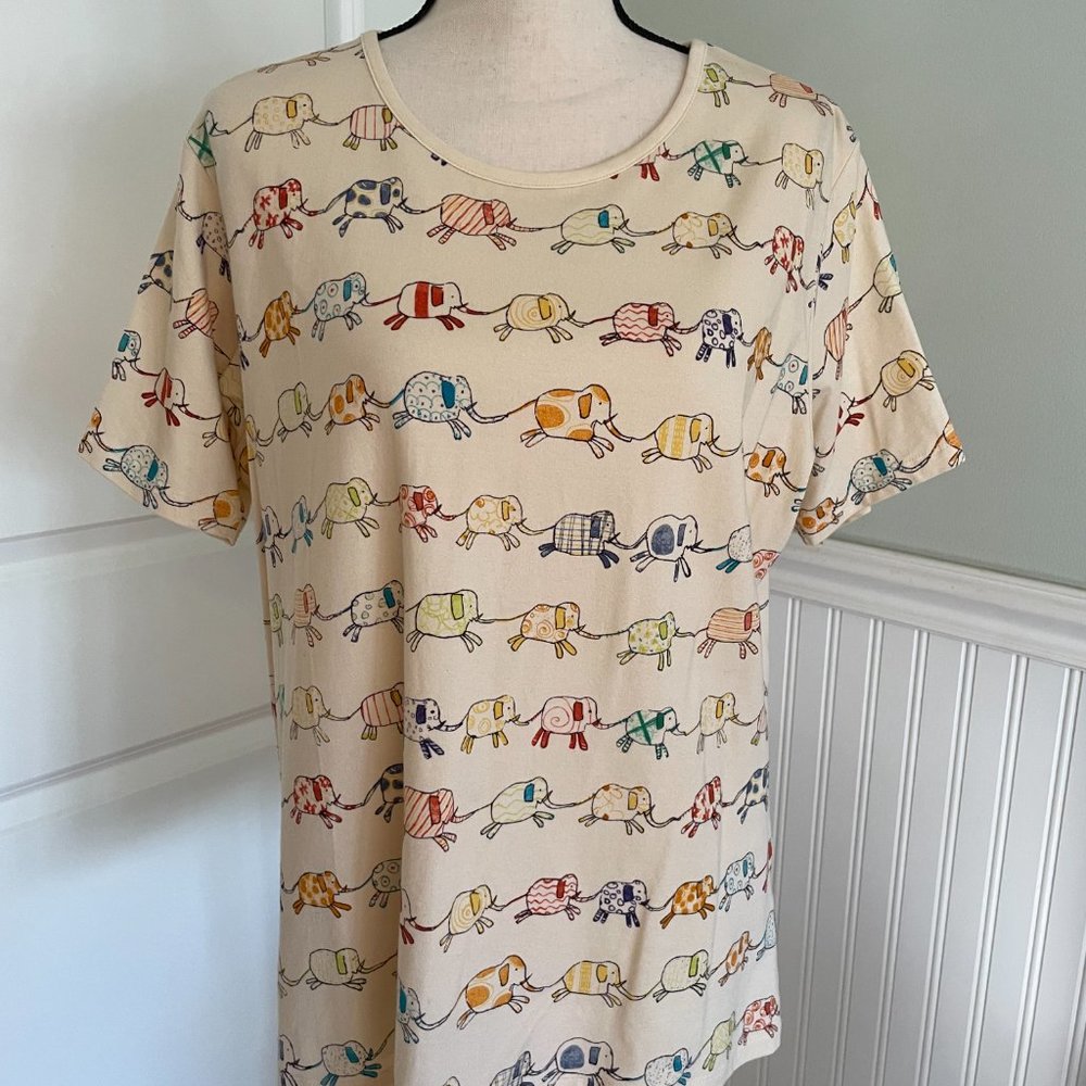 New Jim Thompson Women Light Yellow Elephant Print Cotton never worn T-shirt 2XL